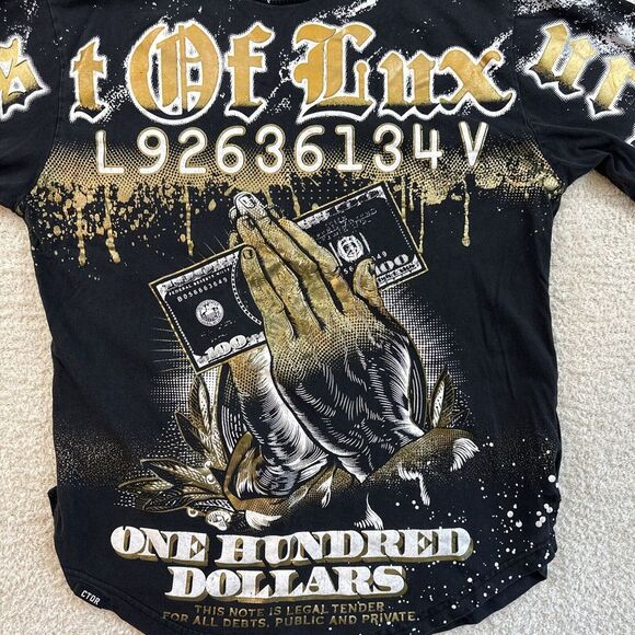 Contender Lust Of Luxury‎ All Over Print T Shirt Sz Large Money Praying Hands - Picture 4 of 12